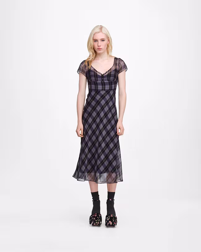 MARC JACOBS Plaid Chiffon Midi Dress